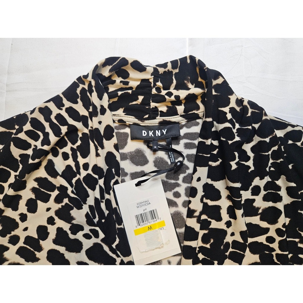 DKNY Essentials Leopard Print Wrap Front Mock Neck Top Tan Black Medium